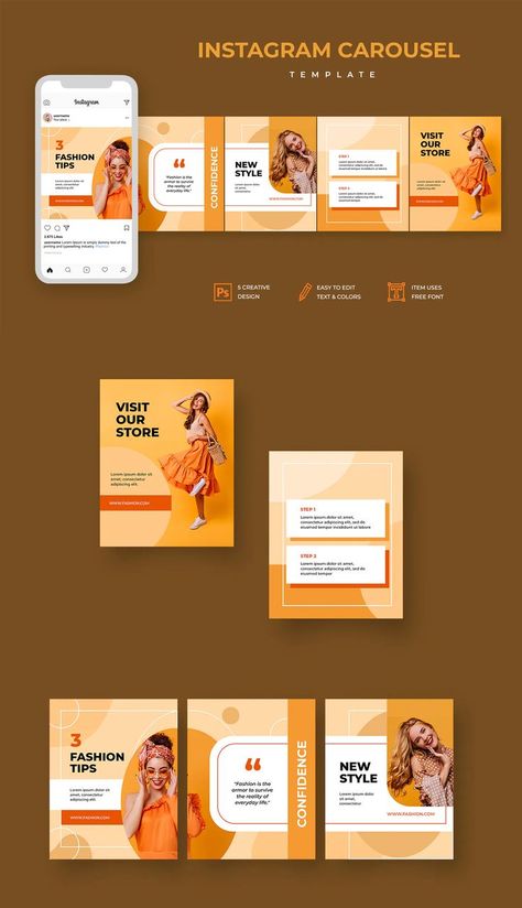 Carousel Instagram Design PSD Instagram Graphic Design, Instagram Design Layout, Instagram Carousel, Banner Design Inspiration, Magazine Layout Design, Instagram Graphic, Website Design Layout, Social Media Design Inspiration, Instagram Ads