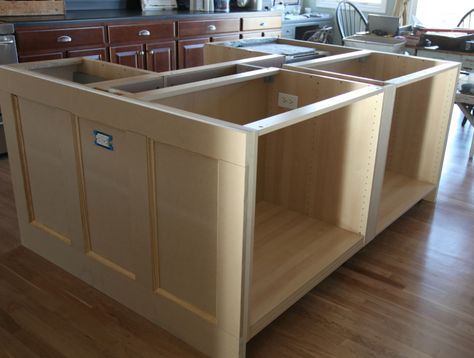 Kitchen Island Using Stock Cabinets, How To Install Kitchen Island, Dapur Ikea, Build Kitchen Island, Ikea Island, Kitchen Island Makeover, Cabinet Island, Jeanne Oliver, Kitchen Island Cabinets