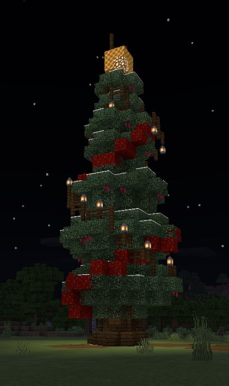 Mincraft Idea Christmas, Mc Christmas Tree, Christmas Tree In Minecraft, Christmas Decor Minecraft, Christmas Decor Ideas Minecraft, Christmas Minecraft Ideas, Minecraft Christmas Decorations, Christmas Tree Minecraft, Minecraft Christmas Tree