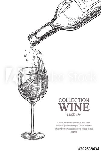 Wine Bottle Pouring Into Glass Drawing, Wine Spilling Drawing, Wine Bottle Art Drawing, Wine Drawing Sketches, Wine Labels Design, Wine Bottle Sketch, Wine Bottle Pouring, Wine Bottle Drawing, Wine Sketch