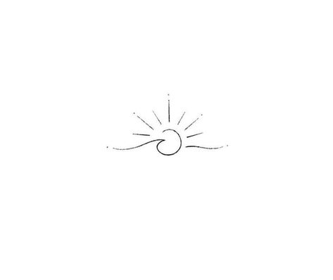 Hips Tattoo Women Side Minimalist, Wave Sun Tattoo Simple, Single Line Ocean Tattoo, Wave And Star Tattoo, Line Ocean Tattoo, Wave Tattoos For Women, Sun And Water Tattoo, Sea Tattoos For Women, Wave Sun Tattoo