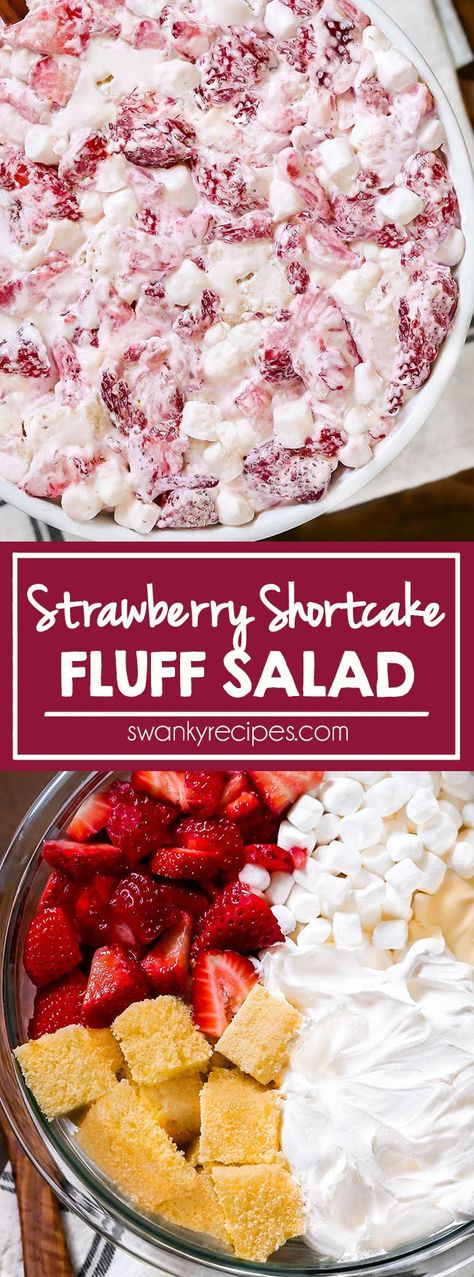 Strawberry Shortcake Fluff Salad, Strawberry Shortcake Fluff, Fresh Strawberry Desserts, Pond Cake, Salad Macaroni, Easy Fruit Salad, Strawberries And Whipped Cream, Angel Food Cake Desserts, Salad Quinoa