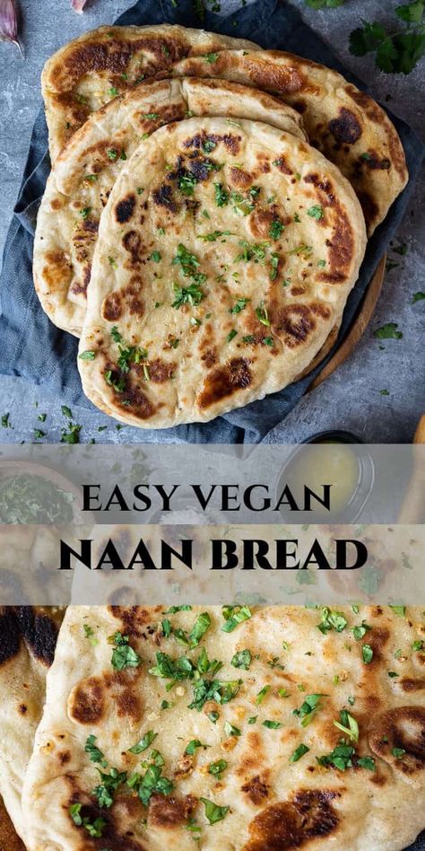 Vegan Garlic Naan, Vegan Naan Bread, Pane Naan, Vegan Naan, Homemade Naan, Vegan Bread Recipe, Recipes With Naan Bread, Vegan Baking Recipes, Garlic Naan