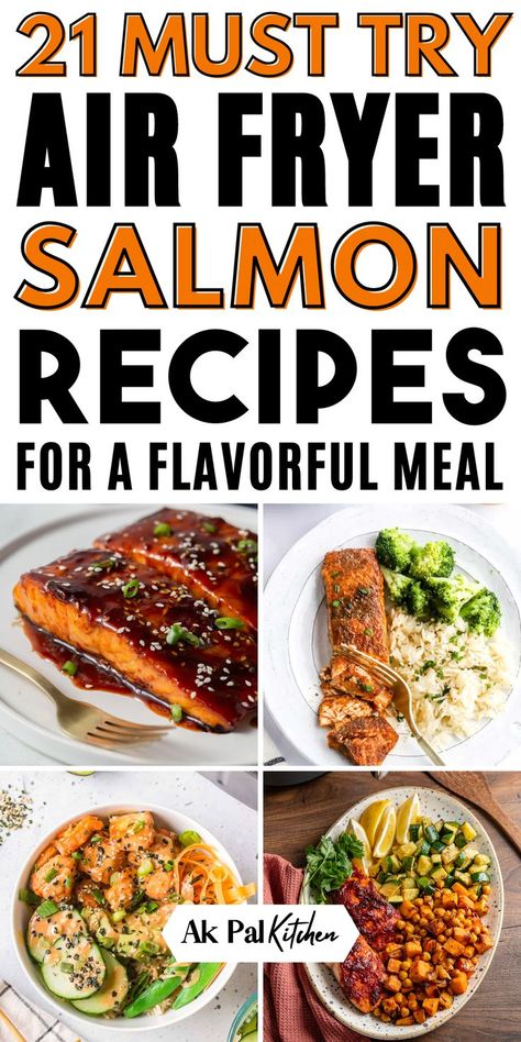 Air fryer salmon recipes are quick, healthy, and delicious. Whether you're looking for crispy air fryer salmon or easy weeknight dinners, this method makes cooking seafood a breeze. Try salmon fillets with garlic butter or a tangy lemon glaze for added flavor. Air fryer fish recipes, including salmon, are perfect for beginners, offering a low-carb, keto-friendly dinner. Pair your air-fried salmon with vegetables for a complete meal in minutes. Must try these air fryer dinner recipes. Healthy Air Fry Salmon Recipes, Skinless Salmon Air Fryer Recipes, Healthy Salmon Air Fryer Recipes, Air Fryer Salmon Dinner, Salmon And Shrimp Recipes Air Fryer, Coho Salmon Recipes Air Fryer, Airfryer Salmon Recipes Healthy, Air Fryer Stuffed Salmon, Salmon Dinner Ideas Air Fryer