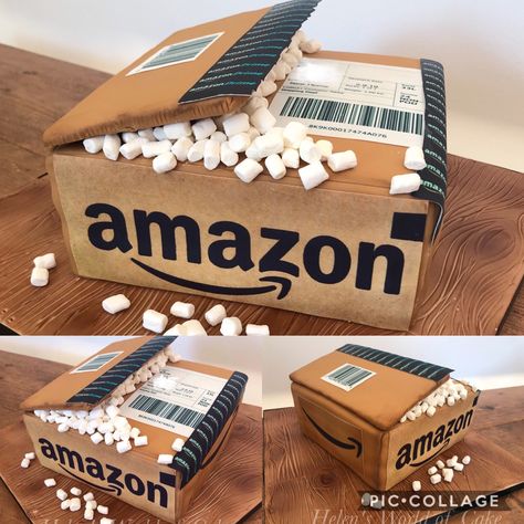 Amazon Themed Cake, Amazon Box Cake, Amazon Cake Ideas, Amazon Cake, Carved Cakes, Gift Box Cakes, Realistic Cakes, Amazon Box, Cake Piping