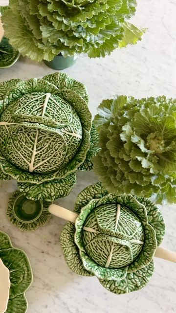 Cristy & Michael Pack on Instagram: "🥬🍃🥬 Cabbage ware for Fall! I love styling my Cabbage ware from @bordallopinheiro_us in all seasons, but Fall is one of my favorites! To put this table setting together I paired a Cabbage Tureen, Cabbage Coffee Cups, Cabbage Beige Cereal Bowls, Cabbage Dinner Plates and last but not least, this stunning Cabbage Tea Pot. I love seeing these pieces be used by loved ones and when they are not being used, they are displayed on our open shelves in our kitchen as some beautiful eye candy. These pieces are truly timeless, absolutely stunning, and are heirloom quality pieces to last generations. That means something to me. That is special to me. This collection is special to me. 🥬🍃🥬 #BordalloPinheiroUS #MuseumtoTable #gifted" Cabbage Ware, Beautiful Eye, Open Shelves, Cereal Bowls, Tea Pot, My Favorites, Beautiful Eyes, Being Used, Table Setting