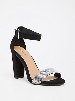 Black Rhinestone High Heel Sandal (Wide Width), BLACK Silver And Black Heels, Black Prom Heels, Black Heels Aesthetic, Black Prom Shoes, Spring Summer Shoes, Black And Silver Heels, Bling Heels, Silver Wedding Shoes, Heels Aesthetic