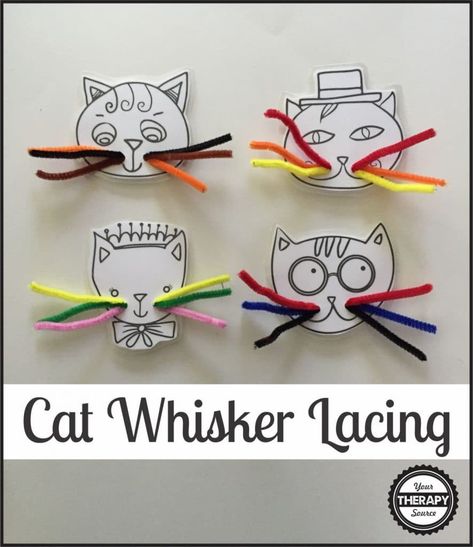 Facebook Twitter Pinterest If you need to work on fine motor skills I found the cutest printable and activity. Just print out the free download, cut out the kitty’s, laminate and hole punch to indicate where to lace the pipe cleaners. Toss some pipe cleaners cut in half inside the busy bag and it isRead More Pets Preschool Theme, Preschool Fine Motor, Cat Activity, Creative Curriculum, Art Therapy Activities, Cat Whiskers, Aktivitas Montessori, Busy Bags, Free Cats