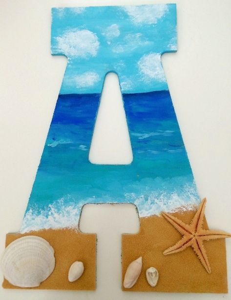 11 Ideas for Decorative Letters with a Beach & Coastal Theme - Coastal Decor Ideas Interior Design DIY Shopping Diy For Sister, Decorated Sorority Letters, Sister Letters, Deco Theme Marin, Letter Birthday, Craft Letters, Beach Crafts Diy, Birthday 21st, Diy Beach Decor