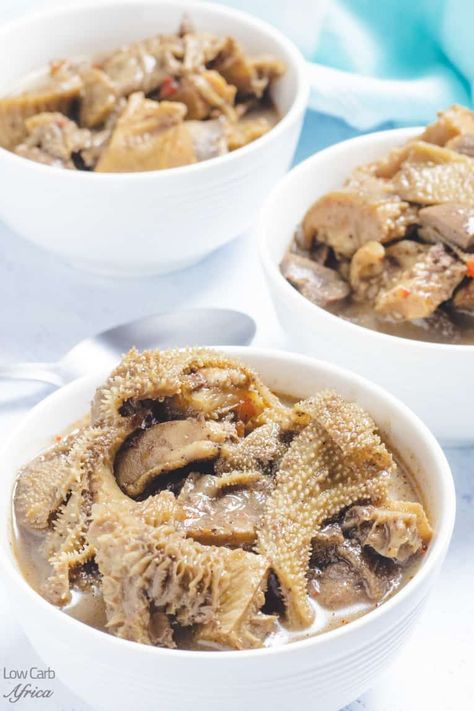 Nigerian pepper soup with offal meat is a spicy, nourishing, West African soup packed with nutrition and bold flavors. And it contains 0 net carbs! | African recipes | African keto recipes | Nigerian keto recipes | gluten-free | keto | low carb | LowCarbAfrica.com Nigerian Pepper Soup, African Soup, Recipes African, Offal Recipes, Liberian Girl, Beef Tripe, African Foods, Collagen Recipes, West African Food