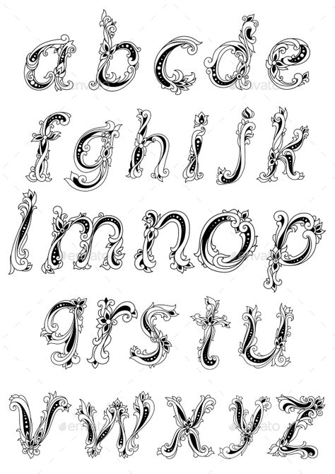 Floral alphabet in outline sketch style with lowercase letters decorated abstract flowers and leaves curlicue for vintage design Floral Illustration Art, Letter Aesthetic, Pretty Script Fonts, Calligraphy Letters Alphabet, Tattoo Script Fonts, Floral Font, Brush Script Fonts, Floral Alphabet, Beautiful Lettering