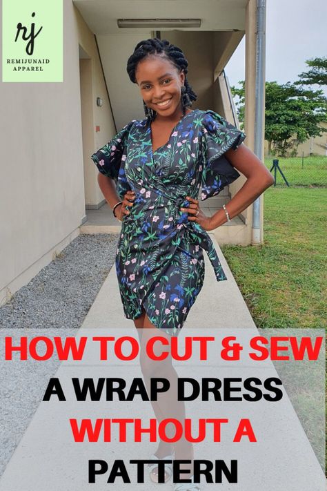 Simple Wrap Dress Pattern Free, Easy Wrap Dress Pattern Free, Sew Wrap Dress, Easy Wrap Dress Pattern, Diy Wrap Dress Pattern, Wrap Around Dress Pattern, Wrap Dress Pattern Free, Wrap Dresses Diy, Ankara Wrap Dress