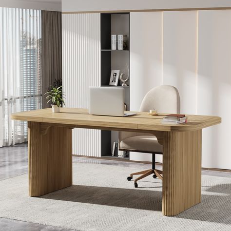 Meet the 63'' Computer Desk, a simplistic yet modern solution for your home office or study room needs. This rectangular writing table offers a spacious work surface, perfect for laptops, books, or any other study materials. Wood Executive Desk, Desk Simple, Desk For Home Office, Wood Office Desk, Home Goods Furniture, Computer Desks For Home, Desk Writing, Simple Desk, Home Office Furniture Desk