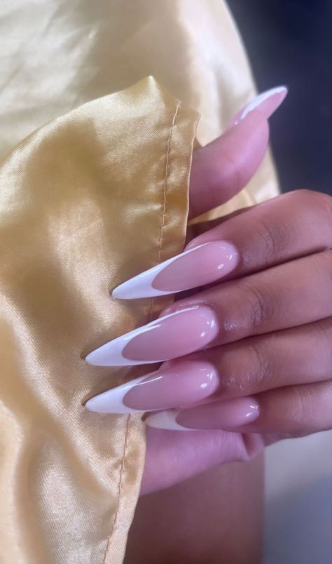 Long Oval Nails Acrylics, French Stiletto Nails, Long Oval Nails, Nail Ideas Simple, Long Almond Nails, Acrylic Toes, Acrylic Toe Nails, Drip Nails, White Acrylic Nails