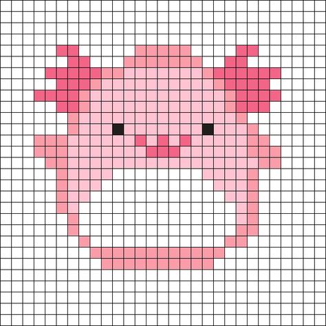 Kandi Patterns for Kandi Cuffs - Characters Pony Bead Patterns Fuse Beads Squishmallow, Pearler Bead Patterns Squishmallow, Axolotl Fuse Beads, Squishmallow Melty Beads, Small Kawaii Perler Bead Patterns, Perler Axolotl, Squishmallows Crafts, Squishmallow Pixel Art, Squishmallow Cross Stitch