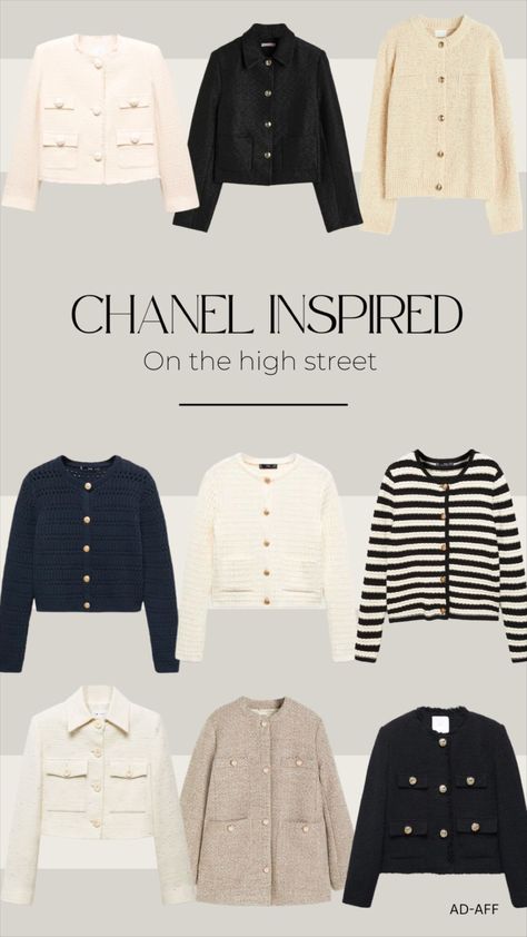 striped cardigan with jewel … curated on LTK Chanel Inspired Casual Outfits, Chanel Style Cardigan, Chanel Capsule Wardrobe, Chanel Style Cardigan Outfit, Italian Winter Style, Winter Classic Outfits For Women, Lady Jacket Outfit, Chanel Winter Outfits, Tweed Cardigan Outfit