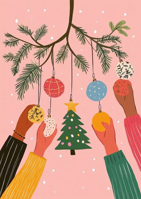 Christmas Illustration Color Palette, Decorating Christmas Tree Illustration, Illustrated Christmas Tree, Christmas Tree Plant, Christmas Tree Illustration, Illustration Tree, Tree Collage, Christmas Tree Images, Tree Decorations Christmas