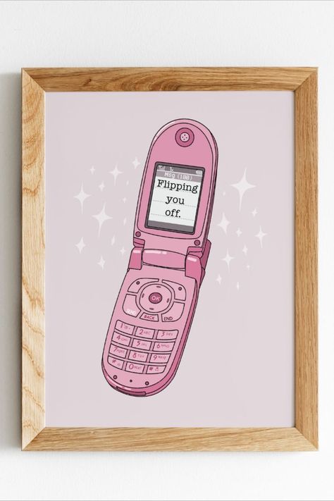 fall vibes, tumblr aesthetics, trendy poster, old fashioned, vintage, flip, phone, cell phone, flip school, flipping you off, flipping someone off, pink art print, retro print, old fashion, pink phone, flip screen, flipscreen, flip cellphone, message, for you, gifts, valentine, single day, 2022 Vintage Flip Phone, Flipping Someone Off, Flip Cell Phones, Poster Competition, Funny Quote Prints, Girly Decor, Pink Art Print, Summer Illustration, Vintage Phones