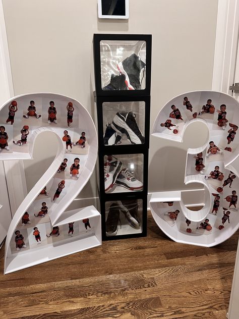 Jordan Bday Party, Jordan Centerpiece Ideas, Jordan 23rd Birthday Party Ideas, Sneaker Themed Birthday Party, Jordan 23 Birthday Party Ideas, Sneakerball Centerpiece Ideas, Sneaker Ball Baby Shower Ideas, Sneakerball Party Ideas, Sneaker Ball Centerpieces