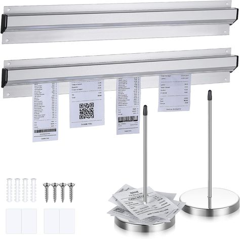 4 Pcs Ticket Holder for Restaurant Set Including 2 Stainless Steel Ticket Stabber Receipt Holder Spike and 2 Sliver Aluminum Slide Rack Rail for Restaurant Cafes Kitchen (Silver,15.8 x 2.3 Inch) Kitchen Silver, Receipt Holder, Receipt Organization, Ticket Holder, Restaurant Catering, Restaurant Ideas, Ticket Holders, Meal Delivery Service, The Hustle