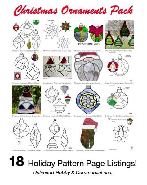 Christmas Ornaments Pack 18 Holiday Stained Glass Pattern Pages Stained Glass Christmas Ornaments Patterns Ideas, Stained Glass Ornaments Patterns, Stained Glass Christmas Patterns, Christmas Stained Glass Patterns, Stained Glass Christmas Ornaments, Beginner Patterns, Stain Glass Window Art, Stained Glass Angel, Glass Window Art