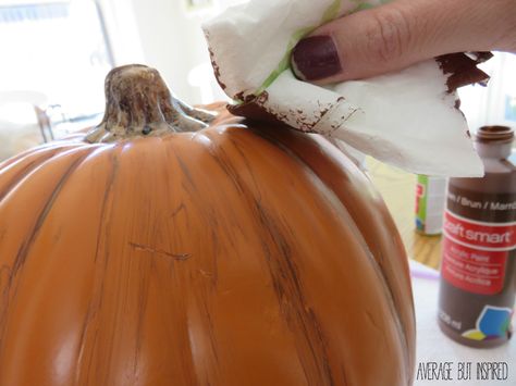 Love this! Make fake pumpkins look real with a little bit of paint! Use them year after year and keep the squirrels away! Halloween Gourds, Fake Pumpkins, Artificial Pumpkins, Pumpkin Stem, Faux Pumpkins, Wood Pumpkins, Brown Paint, Pumpkin Colors, Pumpkin Crafts