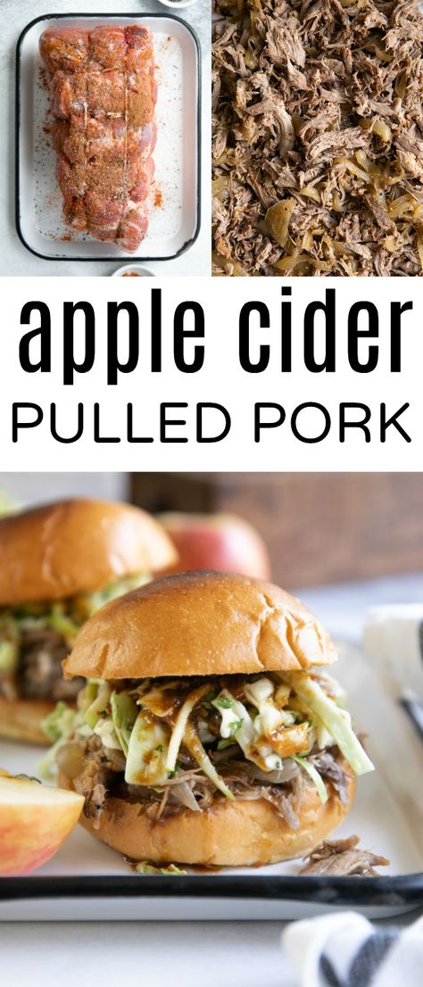 Slow Cooker Apple Cider Pulled Pork #pulledpork #appleciderpulledpork #apple #applerecipes #porkshoulder #slowcookerpork #pulledporksandwiches | For this recipe and more visit, https://theforkedspoon.com/apple-cider-pulled-pork/ Pulled Pork With Apple Cider Vinegar, Cider Pulled Pork, Apple Cider Pulled Pork, Pull Pork, Slow Cooker Apple Cider, Homemade Mozzarella Sticks, Pulled Pork Recipe Slow Cooker, Harvest Dinner, Slow Cooker Apple