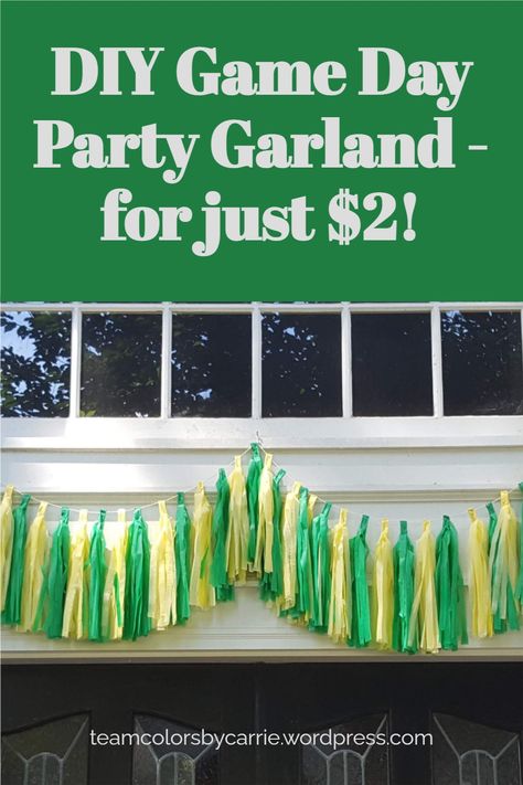 Get ready for game day with an easy DIY garland that you can leave outside, use to decorate the tent at a tailgate party, or the deck railing in your back yard! And the best part is that it’s made from plastic tablecloths from a dollar store! Game Day Tailgate Decorations, School Tailgate Ideas, Cheer Tailgate Ideas, Football Tent Decorations, Diy Tailgate Decorations, Tailgate Photo Backdrop, Office Tailgate Party Decorations, Homecoming Tailgate Ideas, How To Store Garland