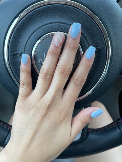 simple short nails | nail art | ring finger nail design | blue nails | dfw nails | nail lounge of las colinas | jeep girl | location || https://goo.gl/maps/XbLd8SHZf9A6TG139 Blue Nails With Simple Design, Simple Ring Finger Nail Design, Nail Design Ring Finger, Ring Finger Design Nails, One Nail Design Ring Finger Simple, Nails With Design On Ring Finger, Nails With Ring Finger Design, Square Nails Simple, Spring Blue Nails