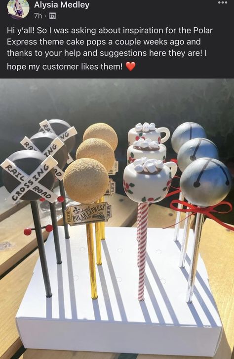 Polar Express Cake Pops, Polar Express Dessert Ideas, Polar Express Theme Wedding, Polar Express Cupcake Ideas, Polar Express Themed Snacks, Polar Express Desserts, Polar Express Cupcakes, Polar Express Treats, Polar Express Birthday Party Ideas