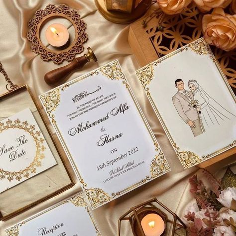 ROYAL - The golden & beige theme invitation card with illustration. . . Size 5×7 . This card includes : - 1 white main card 5×7 with golden writing. - 1 illustrated card with bride & groom - 1 save the date card - 1 reception card ( optional ) - Envelop -Ribboned . Dm for prices . . #wedding #invitation #invites #weddinginvitations #ijvitationcard #invitationcard #weddinginvitation #weddingfavors #weddingreturngifts Beige Theme, Reception Card, Save The Date Card, Card Illustration, Save The Date Cards, Invitation Card, Bride Groom, Invitation Cards, The Golden