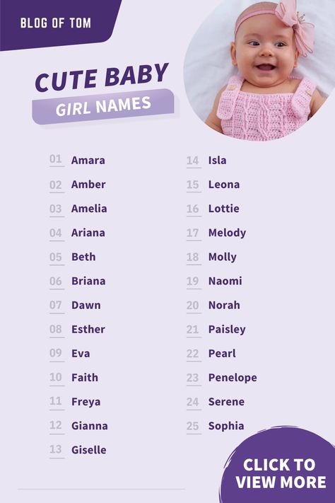 Looking for a cute name for your baby girl? Check out this list of 25 cute baby girl names. These names are perfect for any little princess! #cutebabygirlnames #cutegirlnames #cutenamesforgirls #babygirlnames #girlnames Girl Names And Meanings, English Baby Girl Names, List Of Girls Names, English Names, Girl Names With Meaning, Names Cute, Cute Nicknames