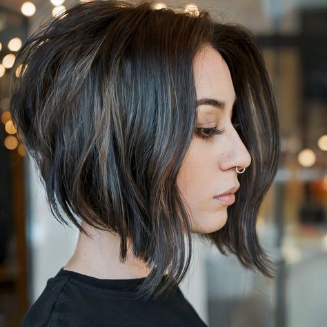 27%20Coolest%20Ways%20to%20Get%20an%20Angled%20Bob%20with%20Layers Drastic A Line Haircut, Reverse Angle Bob, Angled Bob For Thick Hair, Medium Angled Bob, A Line Bob Medium, Short Angled Bob Haircut, Angled Bob With Bangs, Aline Haircut, Medium Angled Bobs