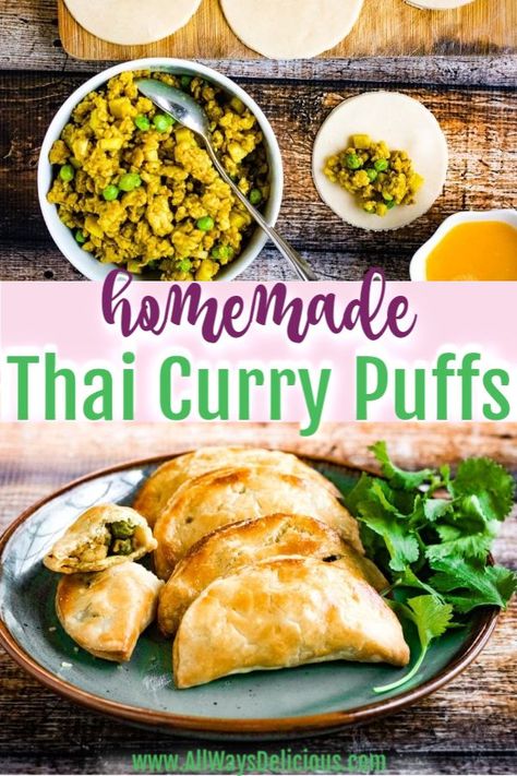 Thai Curry Puffs Recipe, Curry Puffs Recipe, Curry Puff Recipe, Black Rice Pudding, Thai Chicken Satay, Curry Puffs, Flaky Crust, Thai Curry, Chinese Recipes