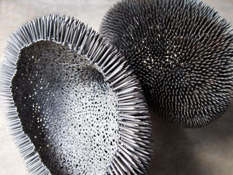 MAYA WHITNER, EPITHELIUM 2012: welded steel nails. Steel Nail Art, Steel Nails, Mill Valley, Steel Nail, Sculptural Object, Copper Art, Contemporary Fine Art, Sculpture Installation, Metal Work