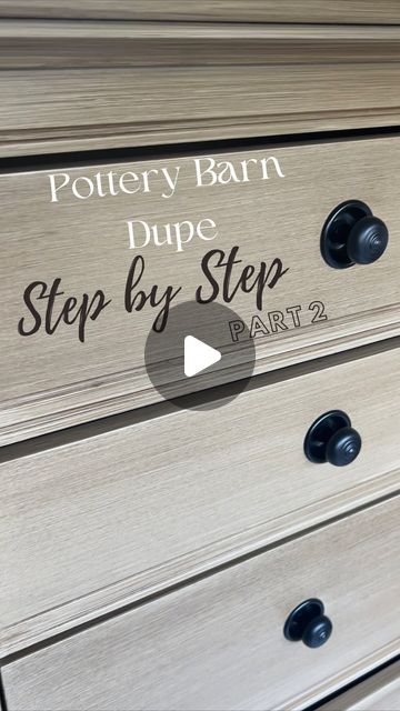 Maddison McCurdy | Furniture Refinishing & DIY on Instagram: "Okay here is PART TWO of the Pottery Barn Dupe!   Steps: • Prep and prime • Paint  • Grab your glazing supplies (brushes,broom,glaze,tape) • Tape off sections • Apply glaze, use the deck stain brush to smooth, and to add more texture, go over with broom. • WAIT for it to dry! It can take up to 8 hours with the rustoleum glaze! • Topcoat with your favorite clear topcoat! • Add hardware back • And you did it!!   This look was inspired by @blacksheep.house make sure to check her out!   Everything I used is linked in my bio!   #potterybarn #potterybarndupe #fauxwood #glaze #rustoleum #sherwinwilliams #lookforless #usewhatyouhave #paintedfurniture #furnituremakeover" How To Make Furniture Glaze, Paint Glaze Furniture, Broom Painting Technique, Can You Stain Over Paint, Antique Glaze Over White Paint, Colors To Paint Bedroom Furniture, Faux Pottery Barn Wood Paint, Pottery Barn Duplicate Diy, Pottery Barn Wood Finish Diy