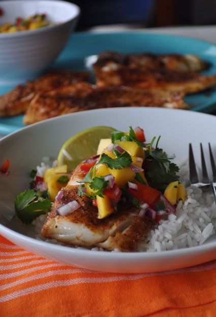 easy-blackened-cod-recipe-with-mango-salsa-mountain-mama-cooks Blackened Cod, Mango Salsa Recipes, Mountain Mama, Cod Recipes, Mango Recipes, Oil Mix, Mango Salsa, Small Bowl, Fish Dishes