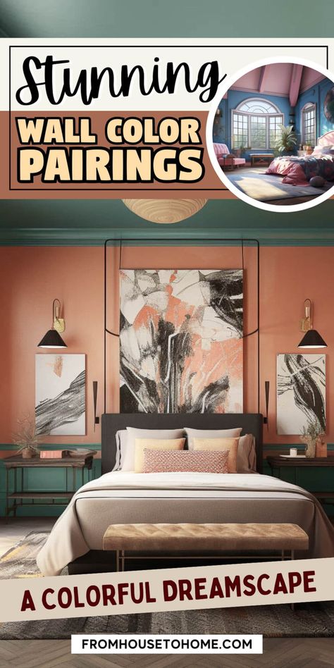 sunning wall color pairings for your bedroom Contrast Walls Bedroom, Bedroom Wall Colors Combination, Painting Ideas For Walls, Black Walls Bedroom, Lakehouse Bedroom, Dramatic Bedroom, Ideas For Walls, Two Tone Walls, Wall Color Combination