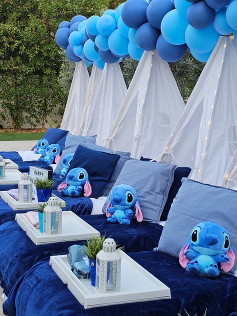 Stitch-approved sleepover vibes! 🌺✨🌊 Stitch Birthday Stuff, Stitch Birthday Ideas, Stitch Sleepover, Stitch Cakes, Sleepover Vibes, Stitch Room, Lilo And Stitch Toys, Lilo And Stitch Cake, Sleepover Tents