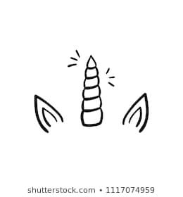 Unicorn horn with ears and sparkles, vector hand drawn illustration, black outlined unicorn, isolated on white background. Tattoos Outline, Unicorn Outline, Unicorn Logo, Unicorn Ears, Fabric Decoupage, Unicorn Artwork, Small Doodle, Unicorn Fashion, Unicorn Tattoos