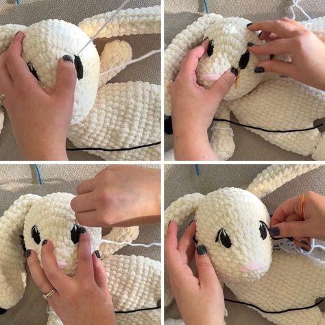 Cartoon Embroidered Eyes Crochet Cute Animals, Snuggler Pattern, Embroidery Eyes, Diy Finger Knitting, Eyes Video, Crochet Stuffies, Crocheted Cow Pattern, Knitted Stuffed Animals, Fleece Quilt