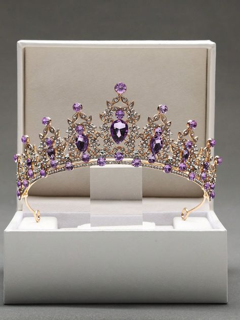 Violet Purple  Collar  Zinc Alloy   Embellished   Women Fashion Jewelry Lavender Crown Quince, Dark Purple Quinceanera Theme, Dark Purple Quinceanera Dresses, Purple Crowns, Quinceañera Planning, Purple Quinceanera Theme, Royal Purple Wedding, Quince Crown, Lavender Quince