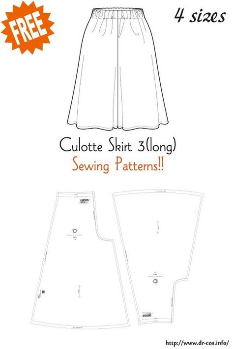 This is the pattern of Culotte Skirt 3(long). cm size(A4 size) Ladies'-S,M,L,LL Added the number of fabric meters required for each size Free Culottes Sewing Pattern, Japanese Skirt Pattern, Cullotes Pattern Free, Culottes Pattern Free, Culotte Pattern, Culotte Skirt, Culottes Pattern, Simpul Pita, Skirt Pattern Free