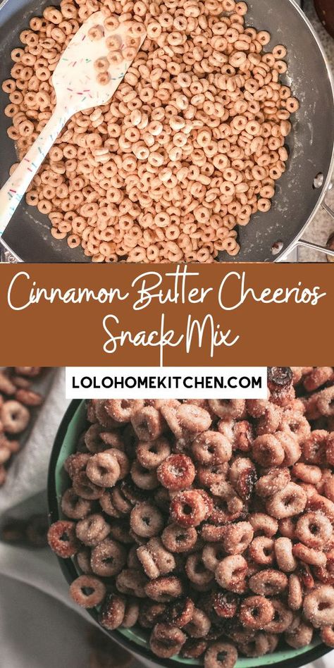 Easy and delicious Cheerios Snack Mix covered in butter, cinnamon and sugar. So good! Cheerios Snack Mix, Cheerios Snacks, Cheerios Recipes, Butter Cinnamon, Cereal Snacks, Chex Mix Recipes, Cinnamon Butter, Snack Mix Recipes, Chex Mix