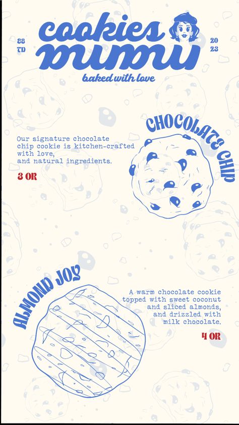 Caption For Cookies Post, Cookie Business Branding, Cookies Menu Design Ideas, Cookie Menu Design, Cookies Logo Ideas, Cookie Business Logo, Cookies Brand, Bakery Branding Design, Menu Design Layout