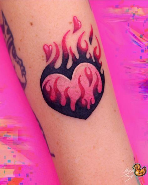 Pink Dice Tattoo, Pastel Goth Tattoo Creepy Cute, Cute Pink Tattoos, Pink And Black Tattoo, New Tattoo Styles, Black Heart Tattoos, Colour Tattoo For Women, Hearts Tattoo, Pink Tattoo