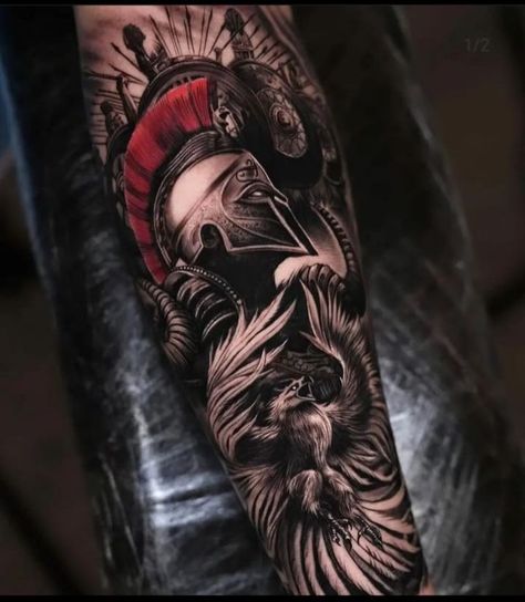 Spartan Eagle Tattoo, Spartan Warrior Chest Tattoo, Spartan Shoulder Tattoo, Spartan Leg Tattoo, Spartan Warrior Tattoo Sleeve, Spartan Tattoo Ideas For Men, Spartan Forearm Tattoo, Spartan Sleeve Tattoo, Half Sleeve Tattoos For Guys Upper Arm