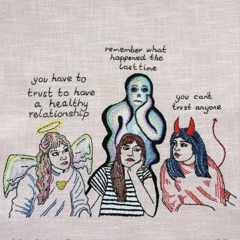 How to make you boundaries clear - embroidery style! We would really recommend heading to Artist Sophie Kings page because she posts work up for sale and always has new & relatable work 🔥 follow here: @kingsophiesworld #textiledesign #handstitchedartwork #artistspotlight #contemporarytextileart #contemporarytextiles #contemporaryembroideryart #contemporaryembroidery #handmebroiderywork #handembroidery #embroideryartist #textileart #textileartist #embroideryart Trust Issues Quotes Feelings, Trust Issues Quotes Relationship, Trust Issues Quotes, Issues Quotes, Getting Over Someone, Contemporary Textiles, A Healthy Relationship, Contemporary Embroidery, Trust Issues