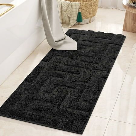 REINDEER FLY Bathroom Rug - your perfect bathroom companion! This bath rug is crafted from ultra-soft, high-quality polyester material that guarantees durability and long-lasting use. Experience ultimate comfort and functionality with this rug that adds a touch of luxury to your bathroom. The superior absorption technology ensures quick and effective water absorption, keeping your floor dry and clean. Say goodbye to slipping hazards! With its non-slip TPR backing, this bathroom mat stays firmly in place on any bathroom floor. Please ensure proper placement on a clean, dry, and flat floor for optimal safety. This bath mat easy to clean and fade-resistant. Simply toss it in the washing machine (preferably in a laundry bag) for quick and convenient cleaning. REINDEER FLY bath rug is available Black Decor Bathroom Ideas, Black White And Beige Bathroom, Bathroom Decor Men, Black And Beige Bathroom Decor, Black Shower Curtain Bathroom Ideas, Cute Bathroom Rugs, Black Gray And White Bathroom, Black And Brown Bathroom Ideas, Black And Green Bathroom