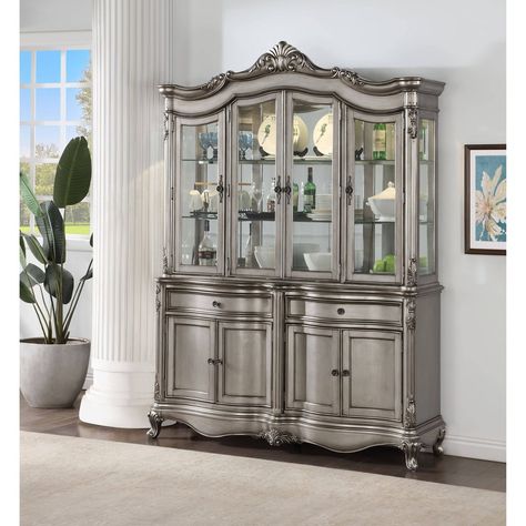 Elevate your dining room with the Ariadne Hutch & Buffet in Gray, a fusion of contemporary sophistication and traditional charm. Transform your dining area into a haven of style and organization, where the art of dining is complemented by the timeless allure of this exquisite furniture ensemble. The gray finish adds a touch of modern elegance, while the hutch and buffet combination provide ample storage and display space for your dining essentials. Immerse yourself in the chic allure of the Aria Hutch Buffet, China Cabinet Display, Wood Composite, Ornate Furniture, Low Cabinet, Outdoor Rocking Chairs, Acme Furniture, Cabinet Space, Kitchen Fixtures